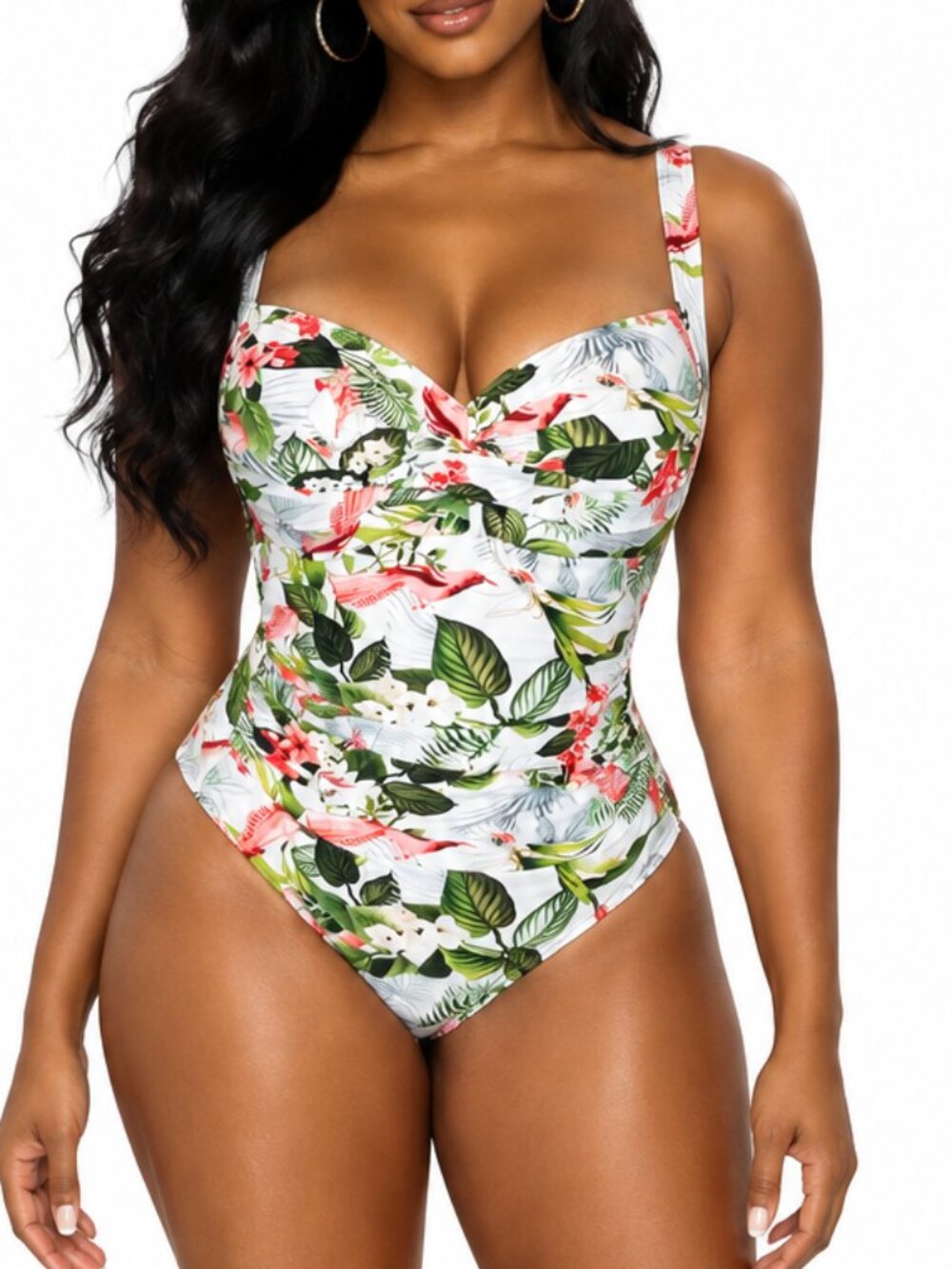 Nip Tuck Swim Tropical White Floral One Piece Swimsuit Size 12 Resortcore